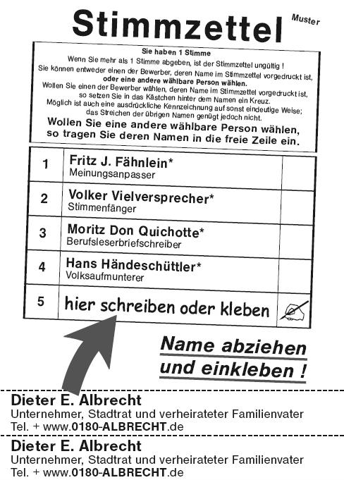 Muster-Stimmzettel mit Aufkleber